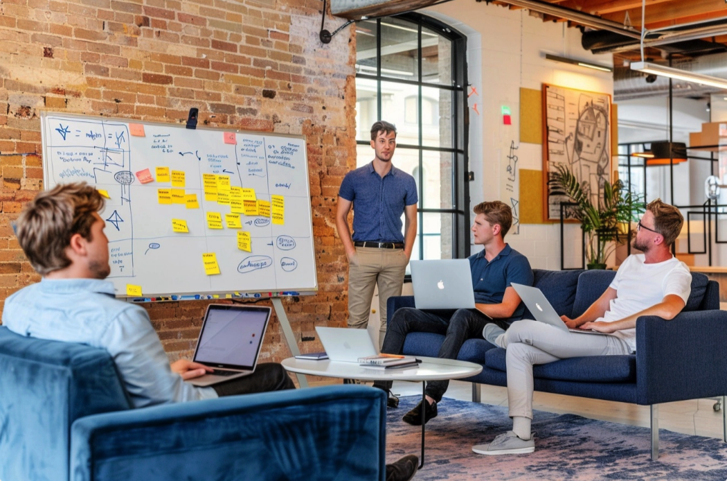 team discussing leads in boardroom