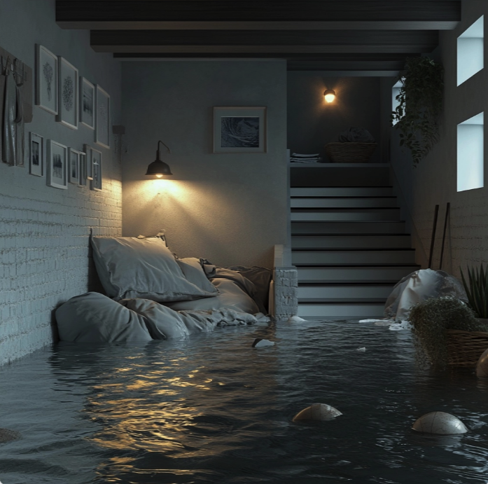 flooded basement being damaged by excess water
